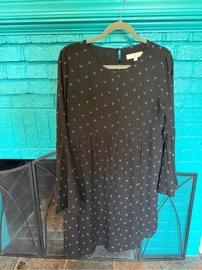 LOFT Black Long-Sleeve Babydoll Dress with Tiny Moons